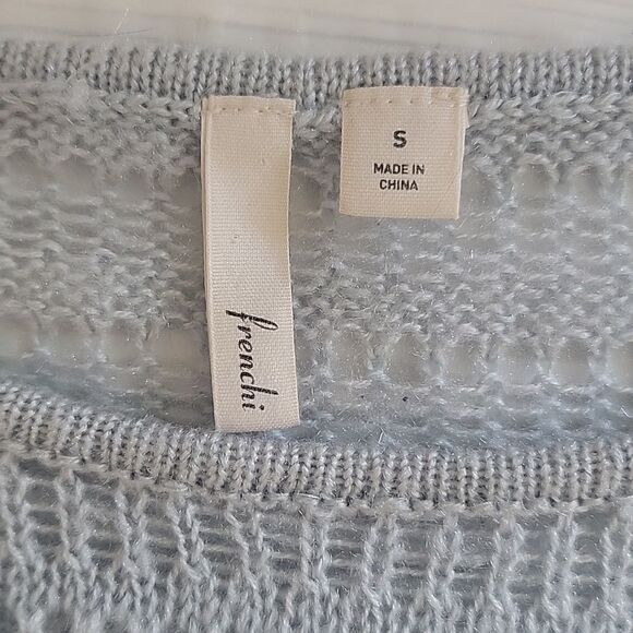 Frenchi Crocheted Knit Pullover Sweater Light Blue Grey Womens Size S - Picture 7 of 10